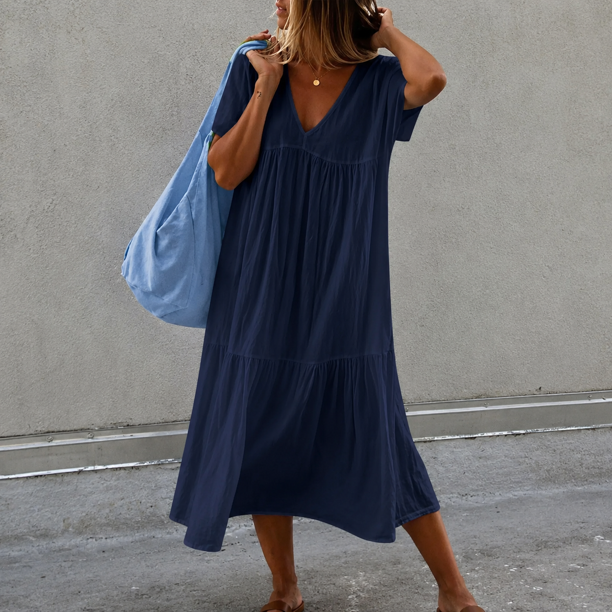 Deanna - Vielseitiges und bequemes Freizeitkleid mit V-Ausschnitt
