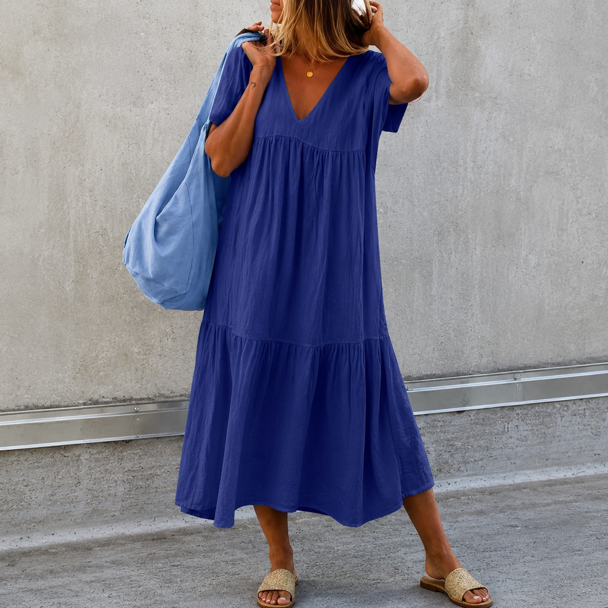 Deanna - Vielseitiges und bequemes Freizeitkleid mit V-Ausschnitt