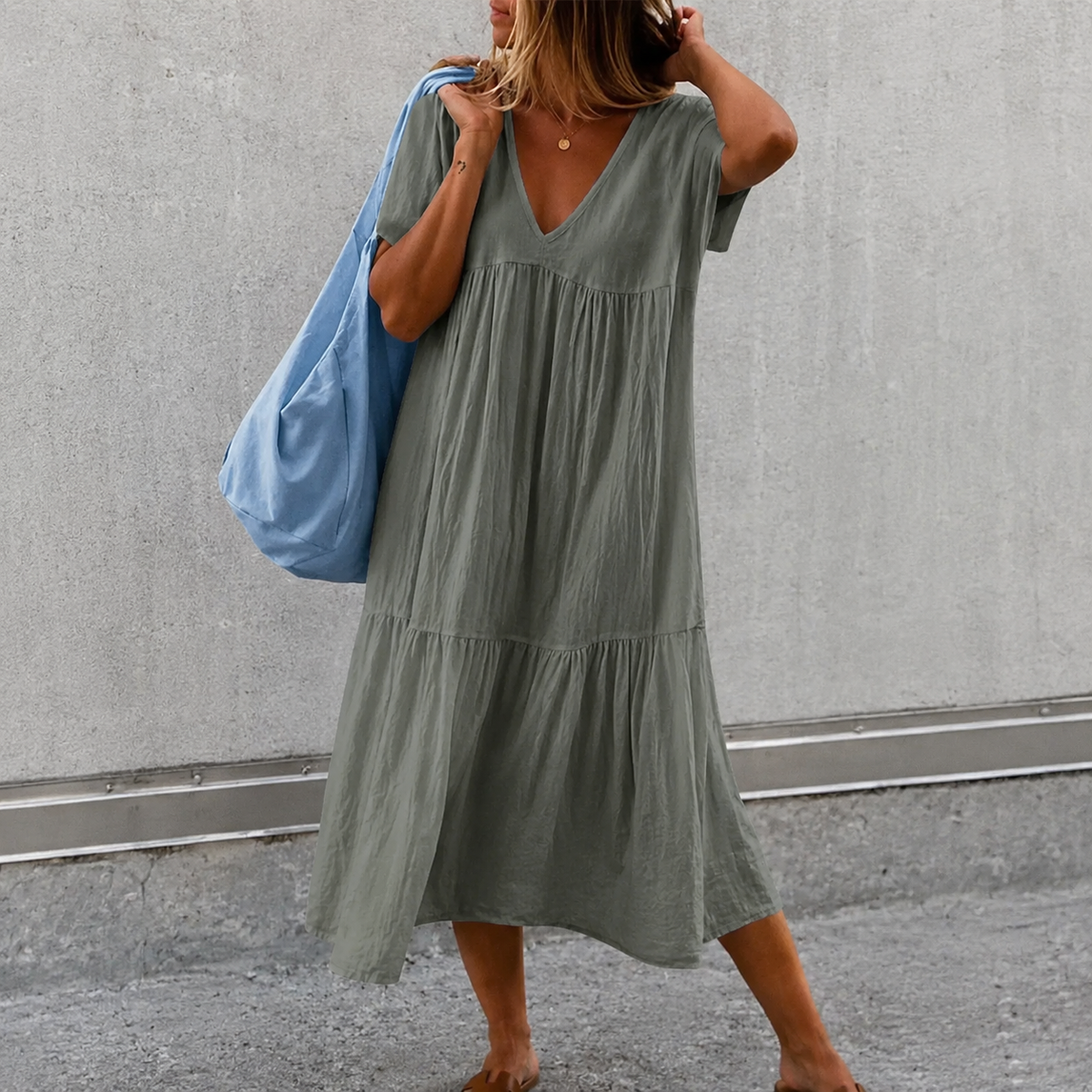 Deanna - Vielseitiges und bequemes Freizeitkleid mit V-Ausschnitt