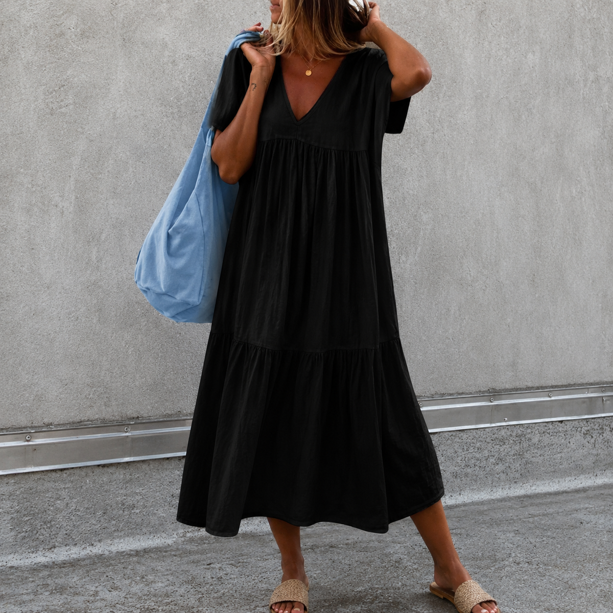 Deanna - Vielseitiges und bequemes Freizeitkleid mit V-Ausschnitt