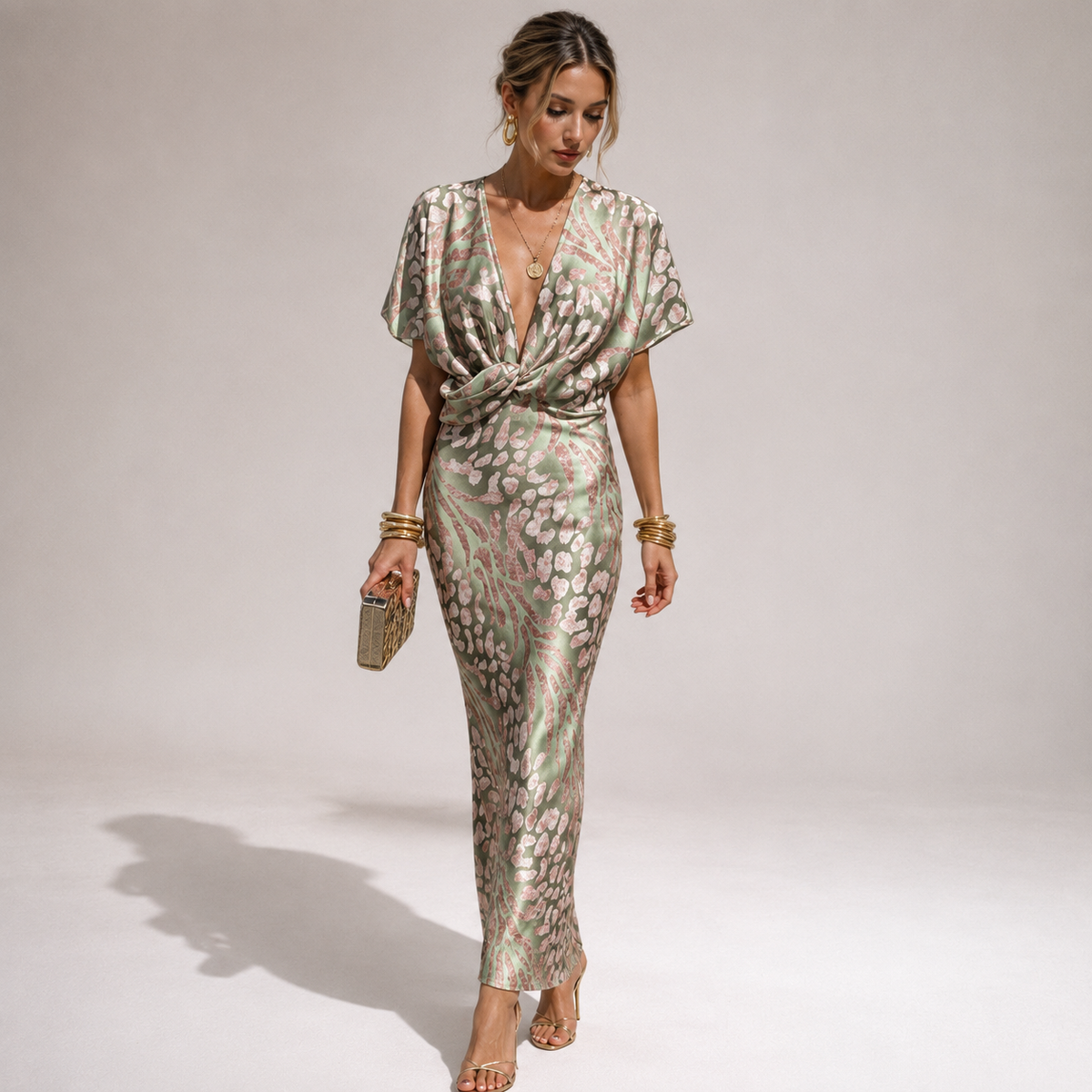 Teodora - Elegantes Maxikleid mit V-Ausschnitt für Damen