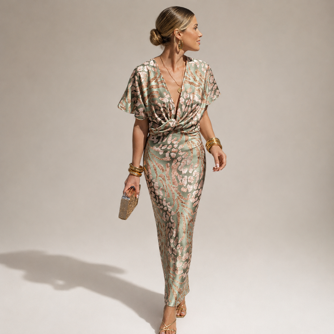 Teodora - Elegantes Maxikleid mit V-Ausschnitt für Damen