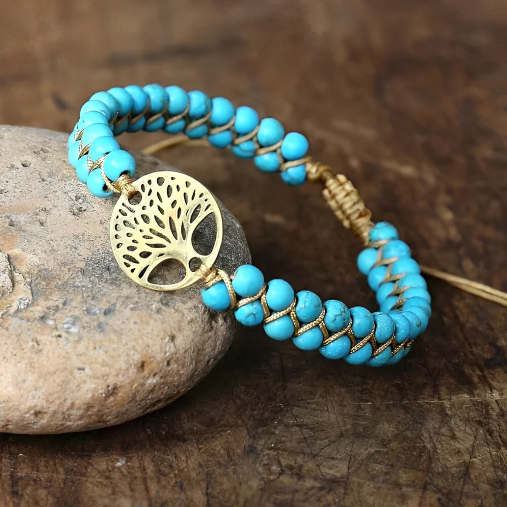 Arboréa – Handgefertigtes Armband mit Baum des Lebens und Türkis
