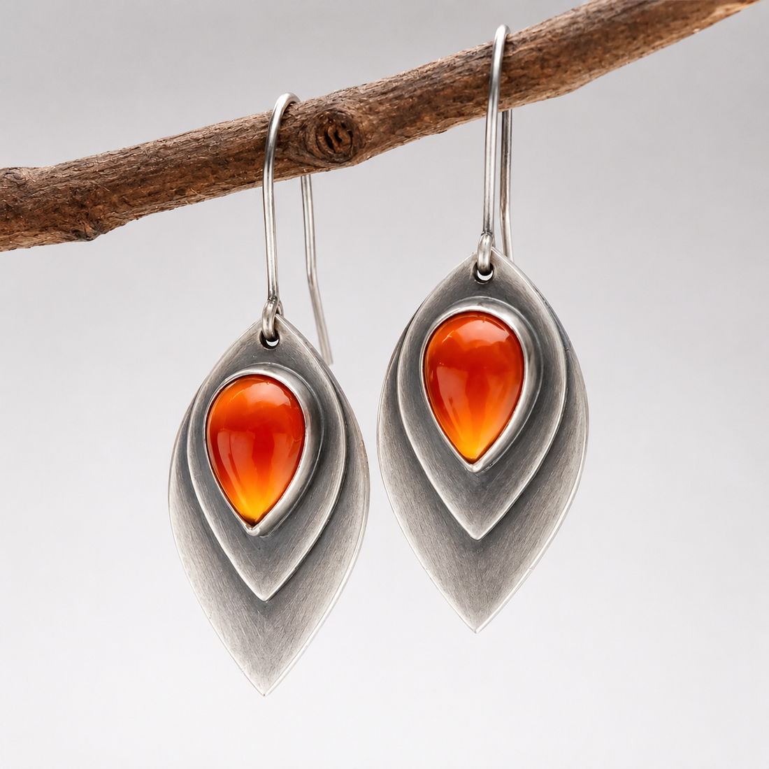 Inès – Vintage-Ohrringe mit orangefarbenem Stein und Sterlingsilber