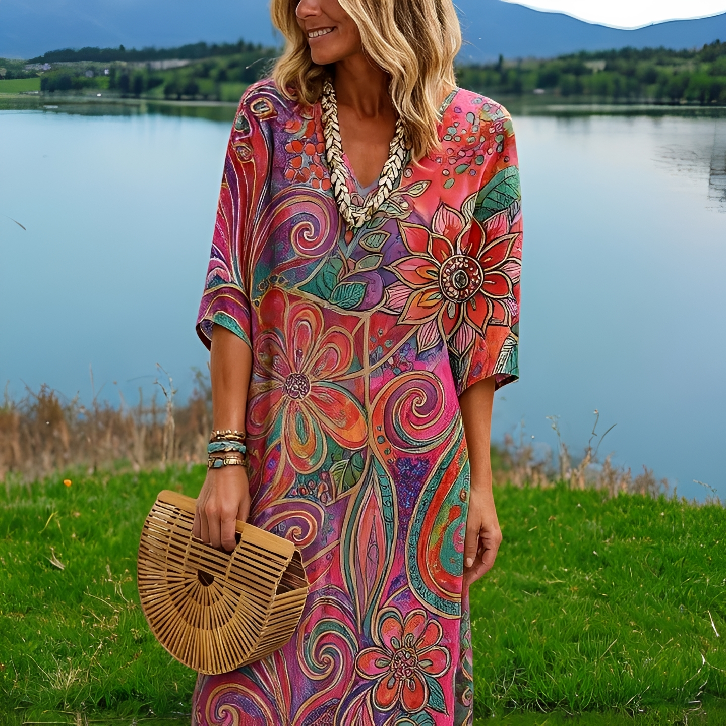 Amara - Farbintensives Kleid mit Blumendruck