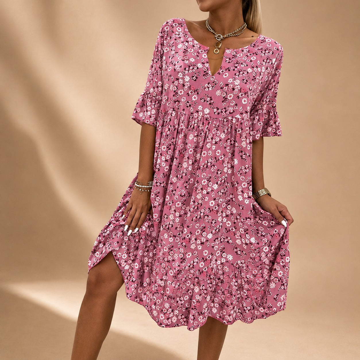 Lilian - Anmutiges Kleid mit Blumendruck und fließendem Schnitt