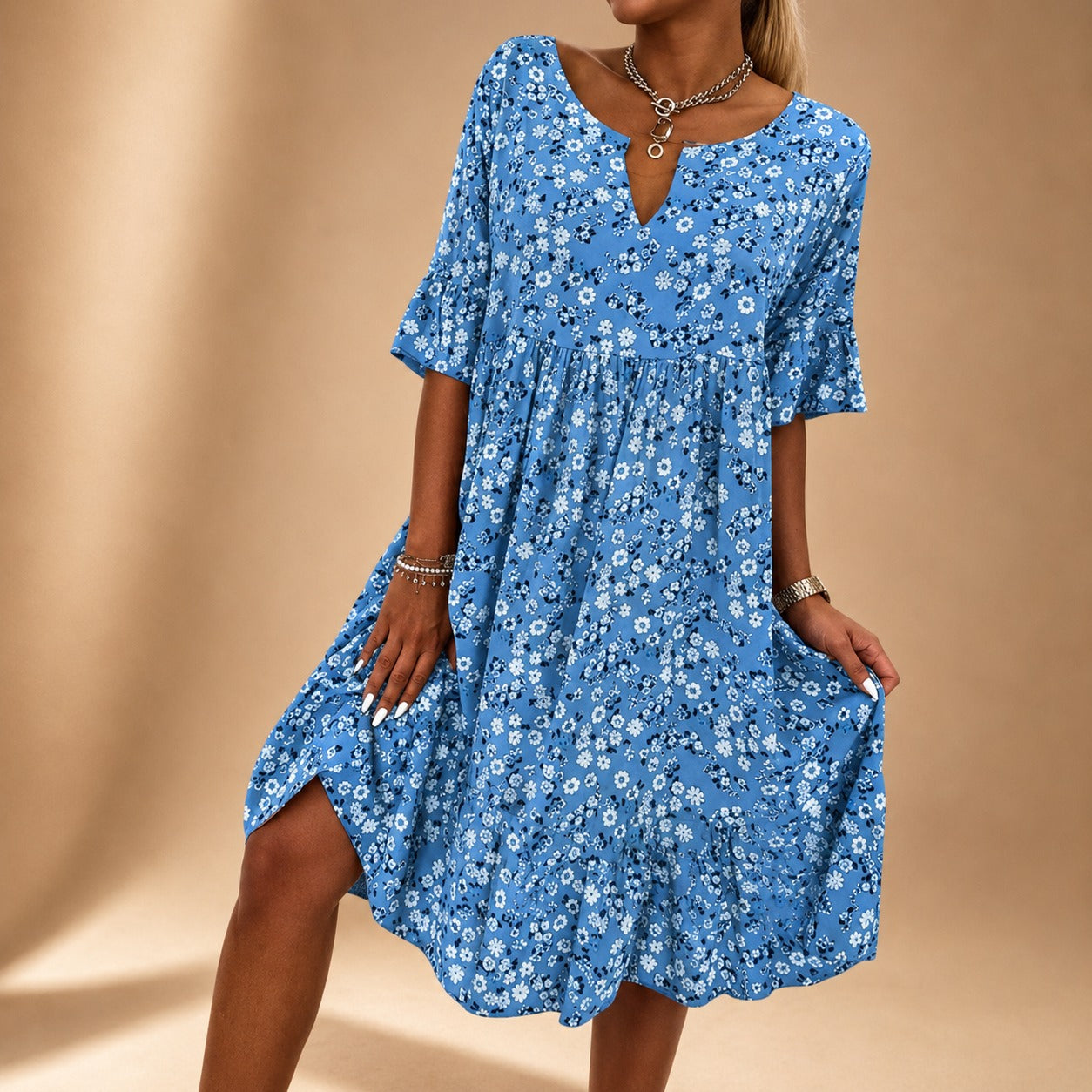 Lilian - Anmutiges Kleid mit Blumendruck und fließendem Schnitt