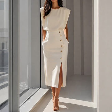 Ruth - Elegantes Midi-Kleid mit Schlitz