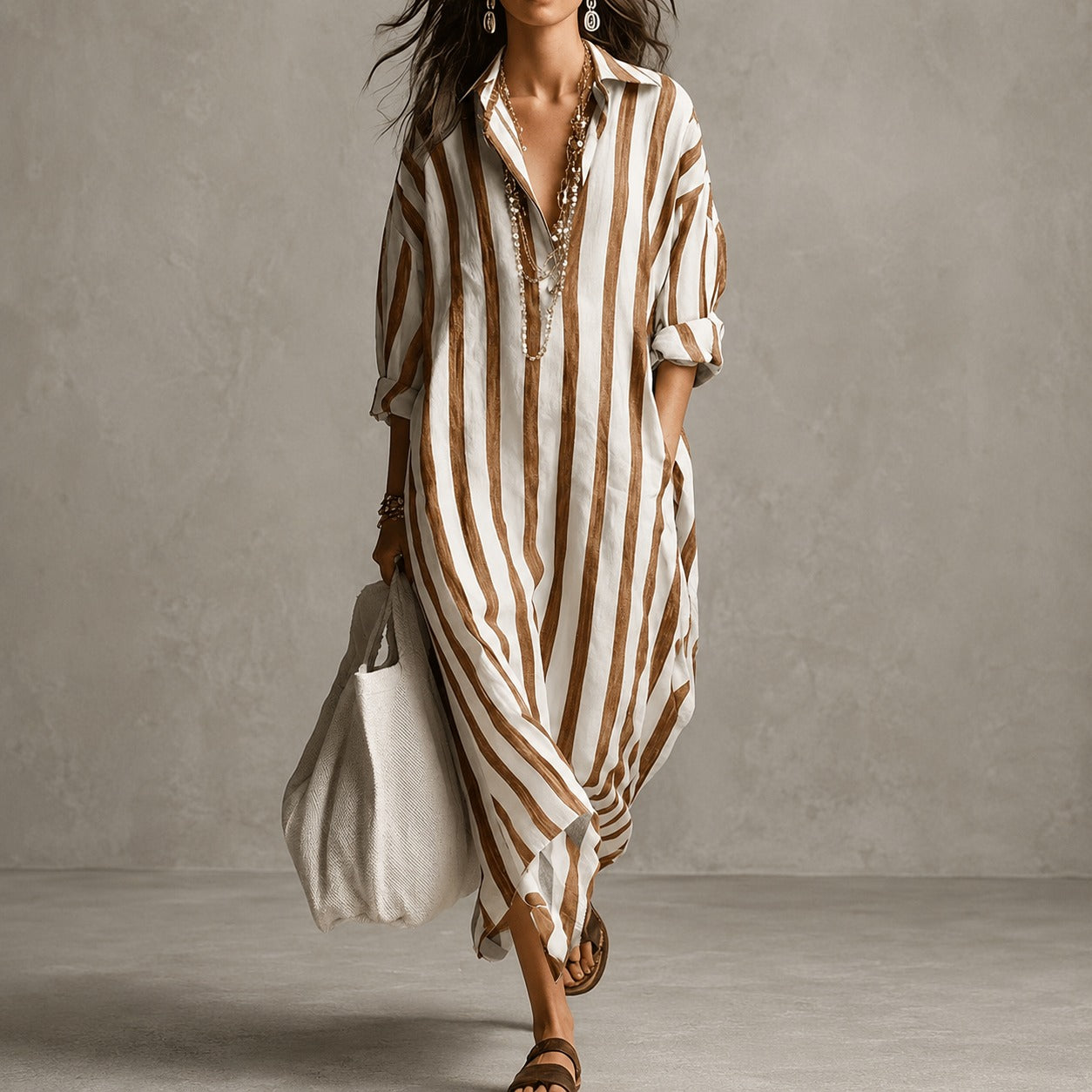 Elysia - Weites Hemdkleid mit langen Ärmeln