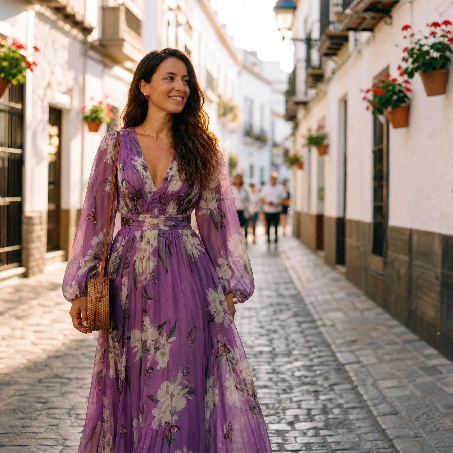Leanne - Blumenmuster Maxikleid mit fließendem Schnitt