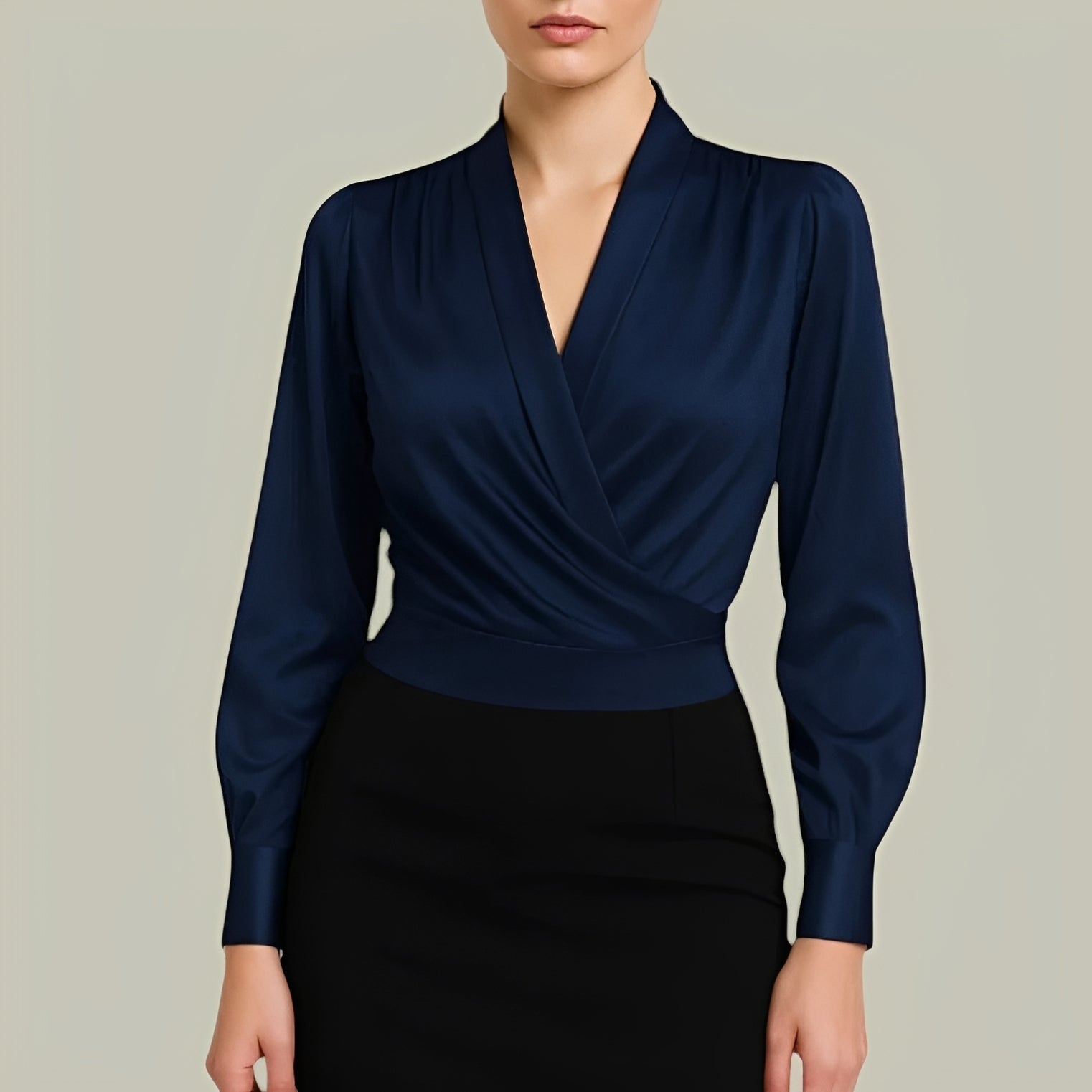 Livia - Elegante Langarmbluse im Wickellook