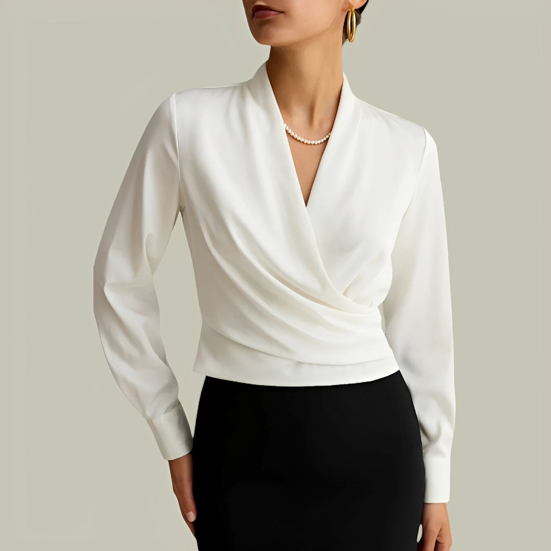 Livia - Elegante Langarmbluse im Wickellook