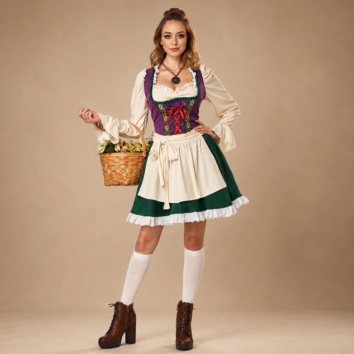 Eleanor - Oktoberfest-Kleid im ethnischen Stil mit langen Ärmeln