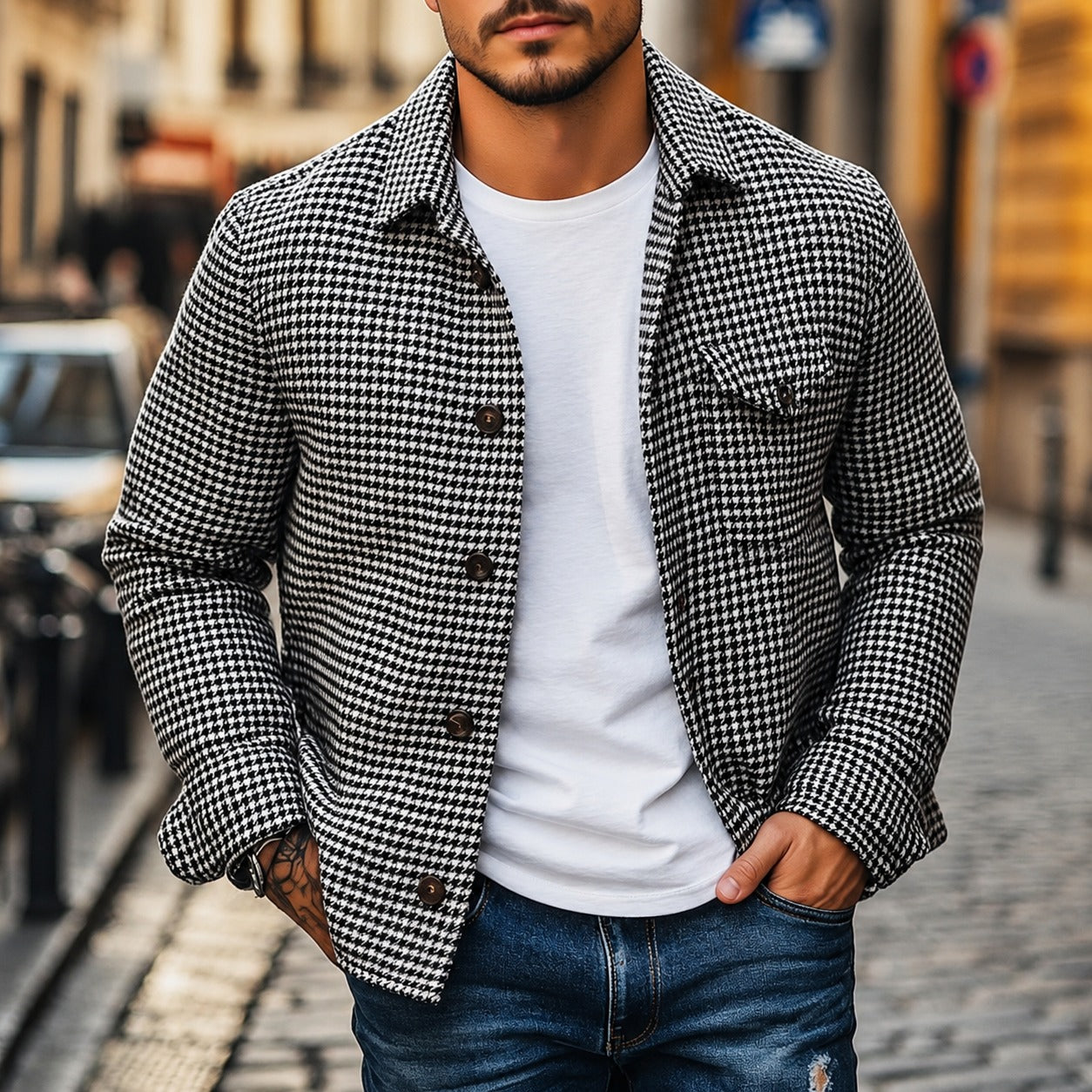 Andrew - Retro Einreihige Jacke im Hemd-Stil