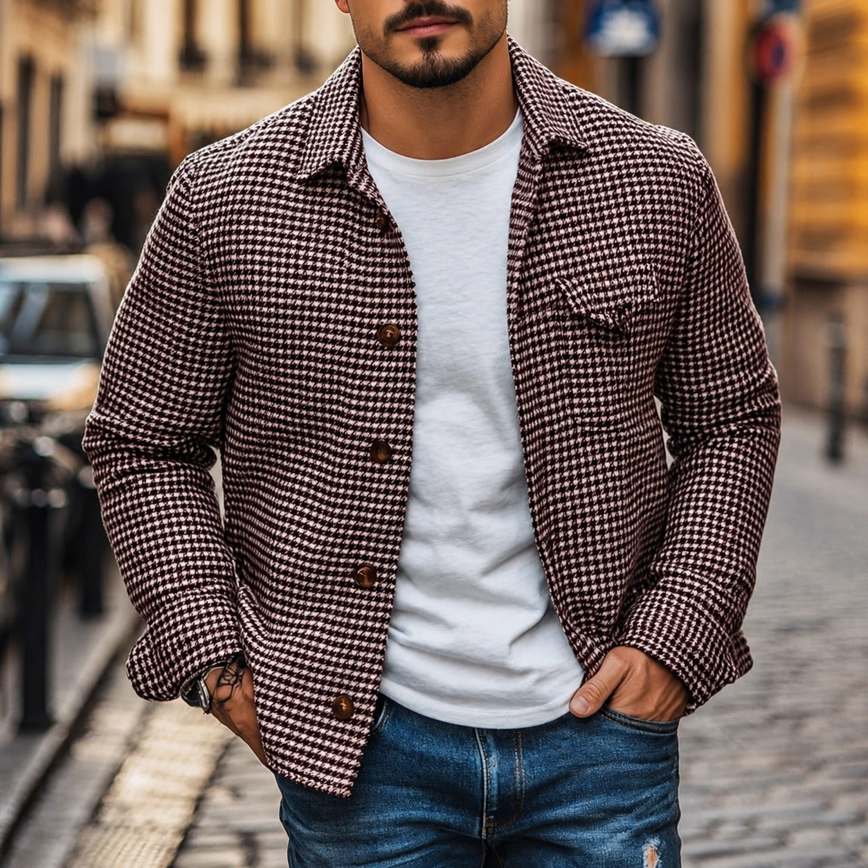 Andrew - Retro Einreihige Jacke im Hemd-Stil
