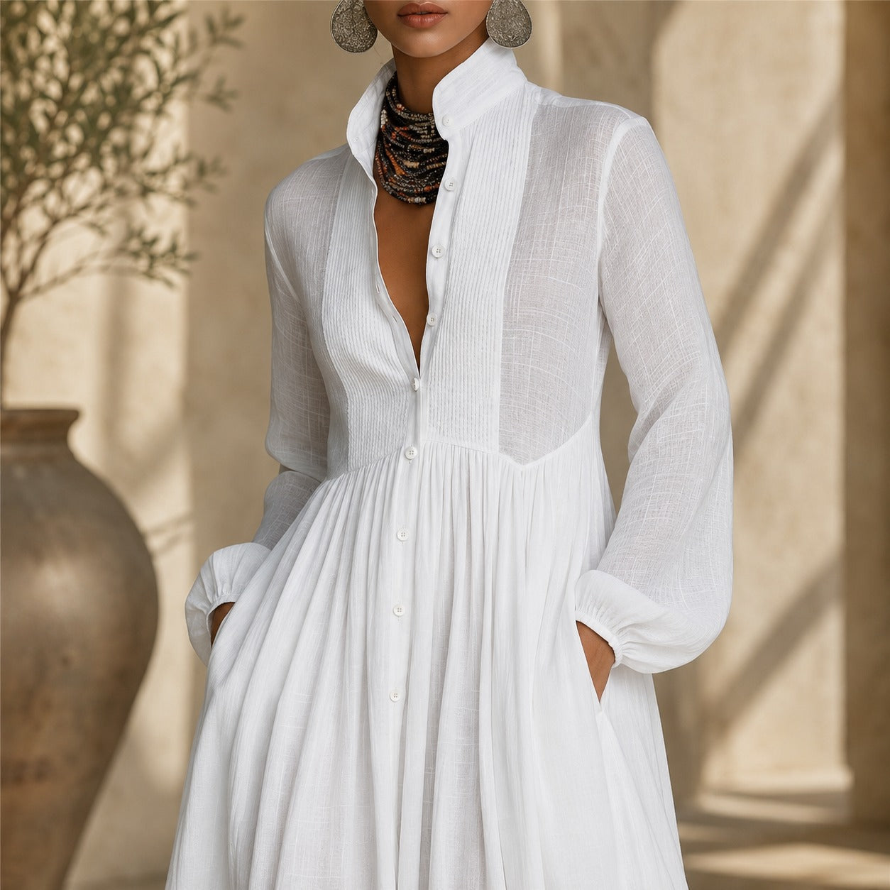 Kyran - Elegantes Maxikleid mit langen Ärmeln