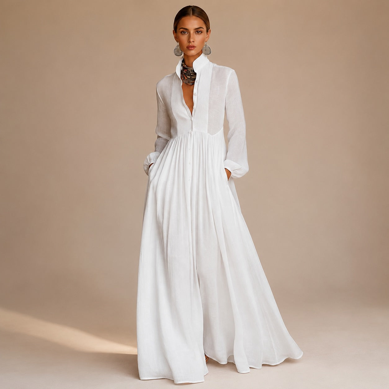 Kyran - Elegantes Maxikleid mit langen Ärmeln