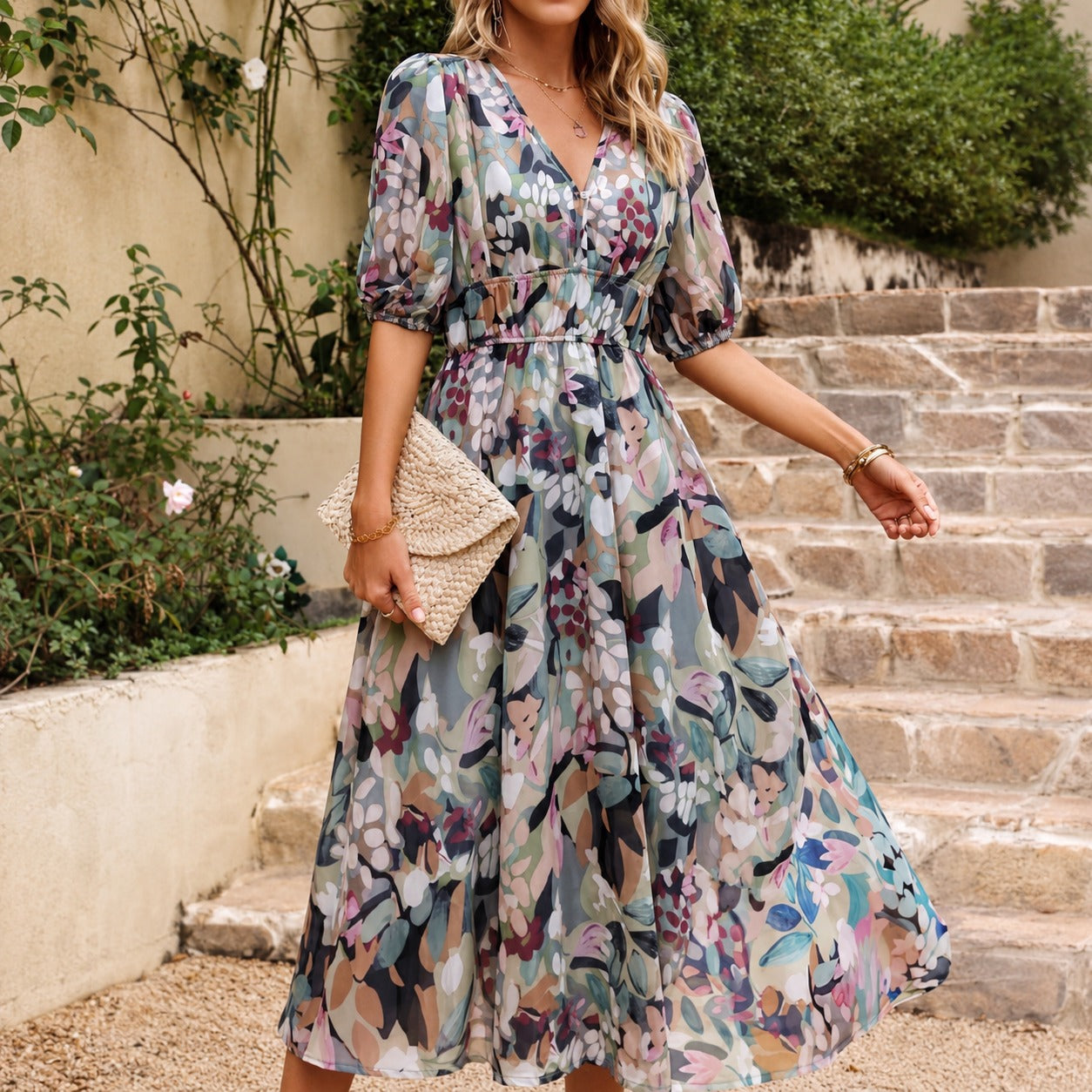 Doherty - Entspanntes Blumiges Midikleid