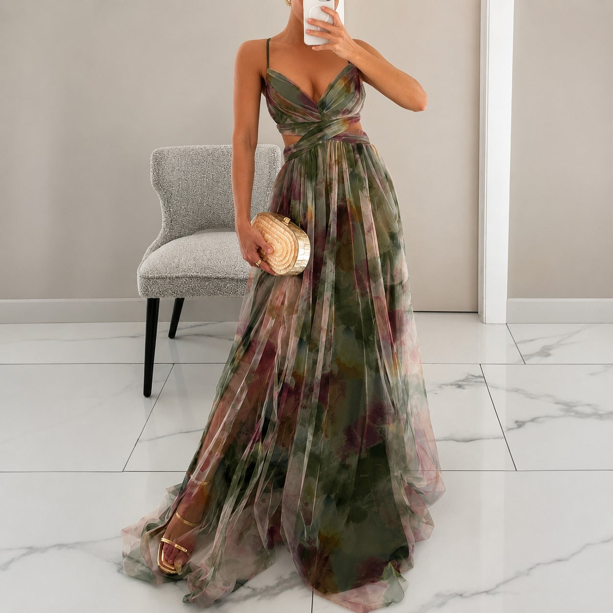 Michelle - Langes Kleid mit Blumenmuster