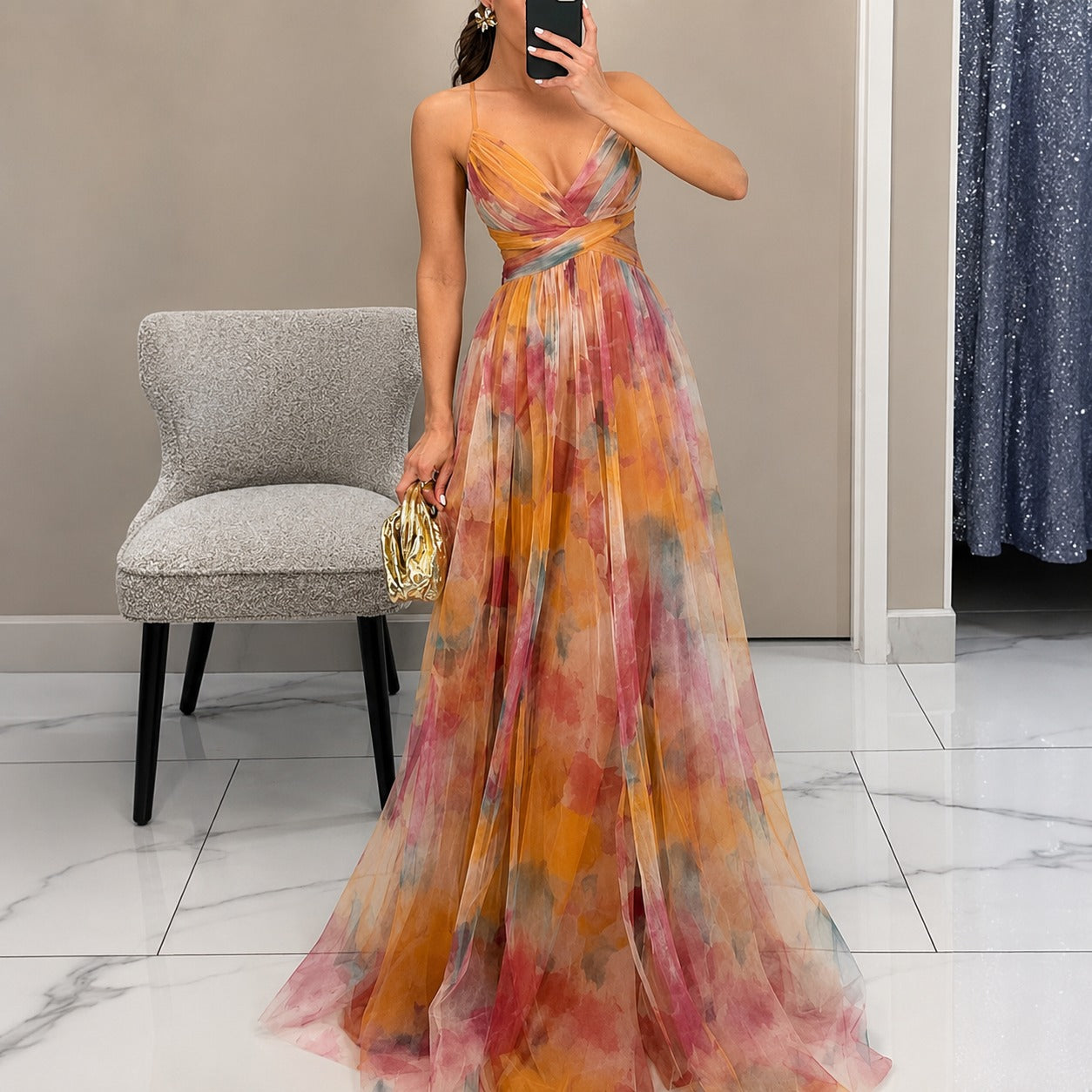 Michelle - Langes Kleid mit Blumenmuster