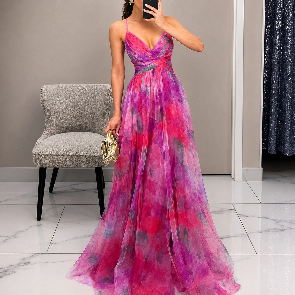 Michelle - Langes Kleid mit Blumenmuster