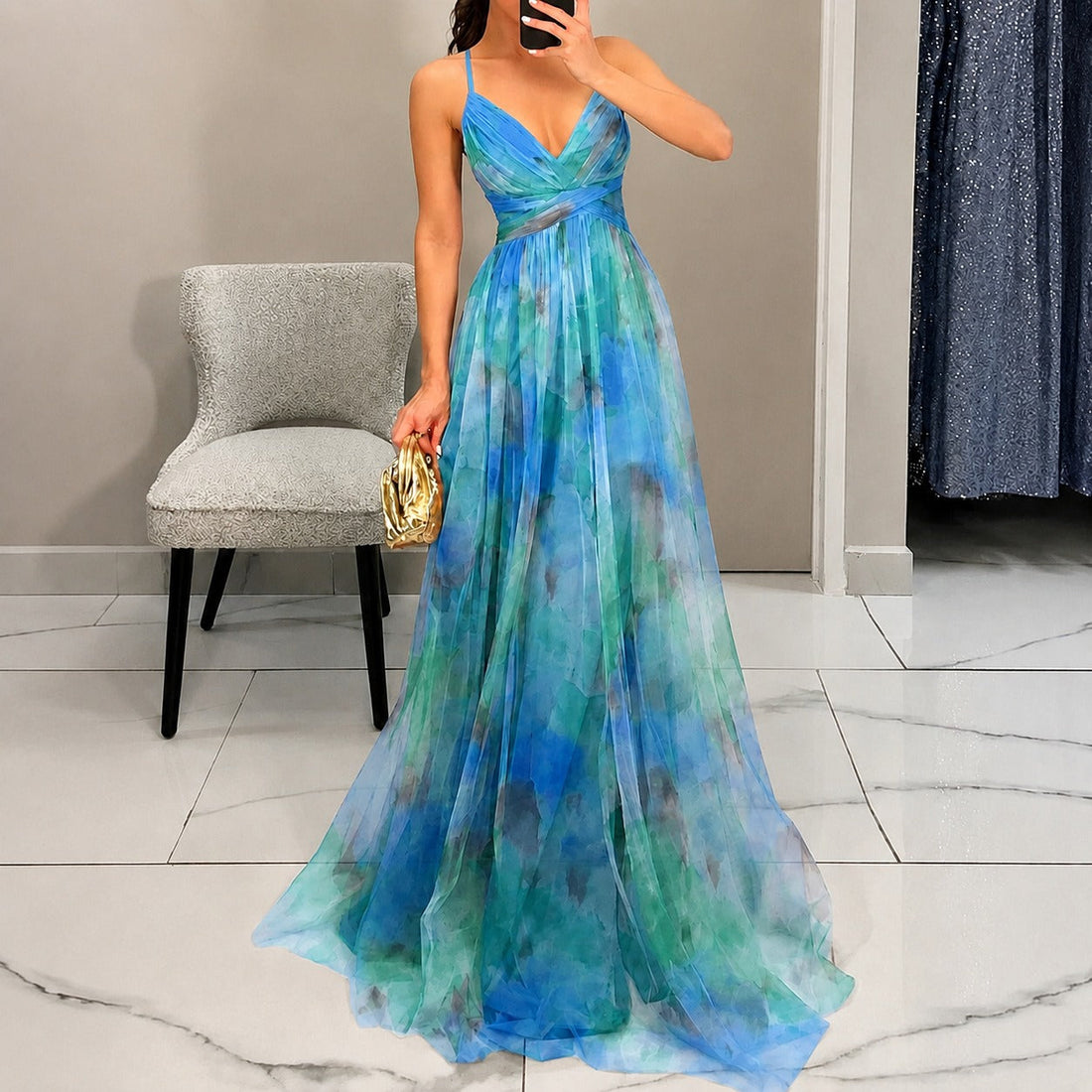Michelle - Langes Kleid mit Blumenmuster