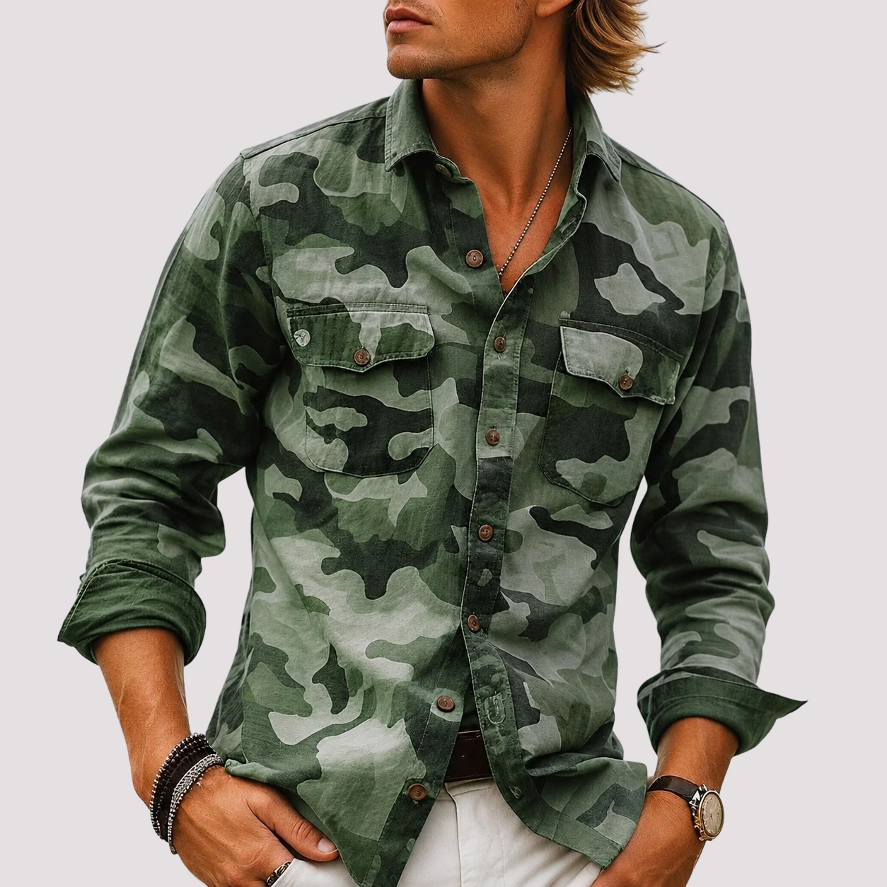 Jeffrey - Cargohemd mit Camouflage-Revers
