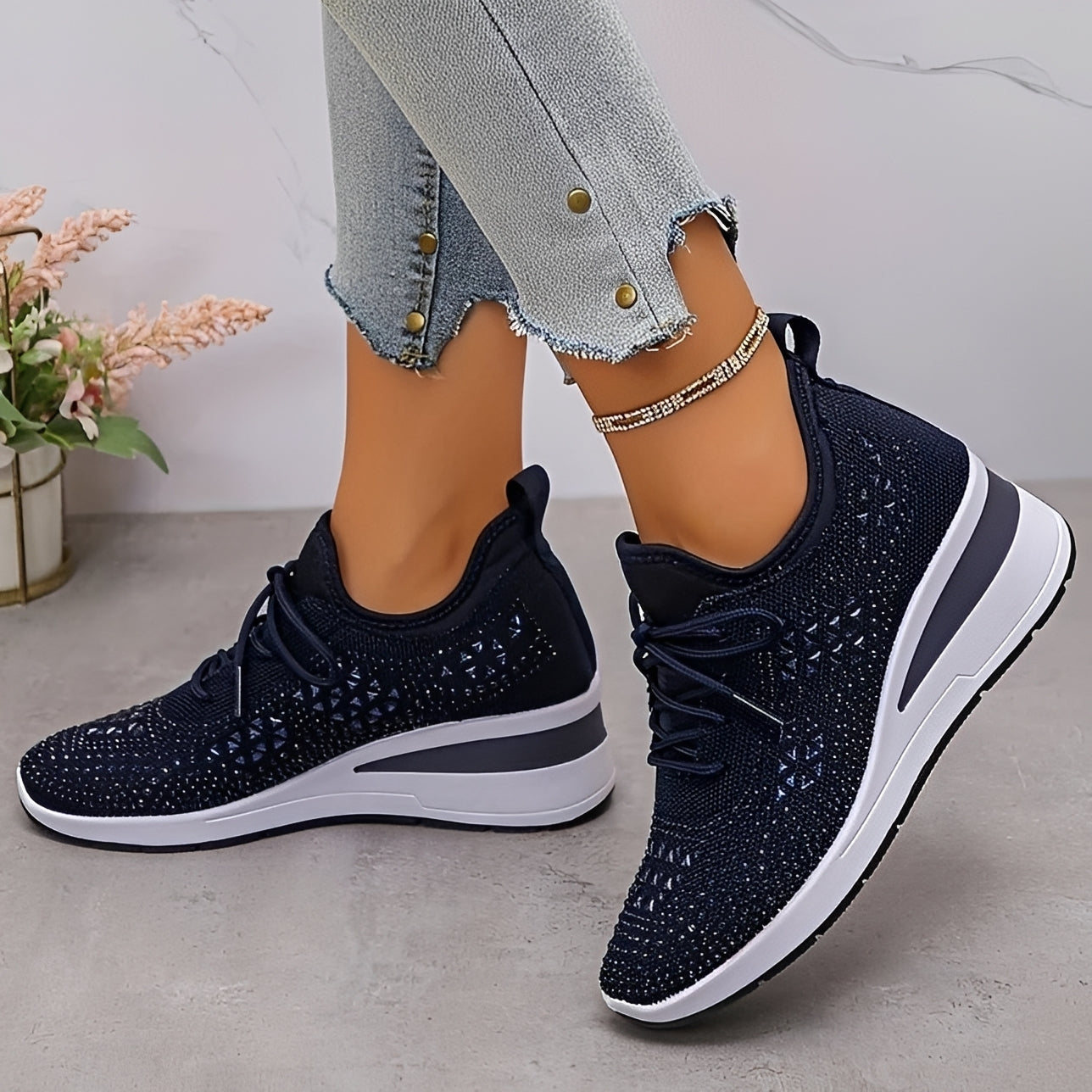 Elodie - Trendige Bequeme Sneakers mit Glitzerelementen