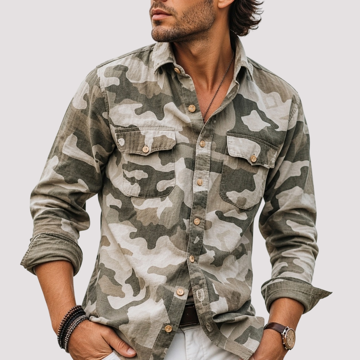 Jeffrey - Cargohemd mit Camouflage-Revers