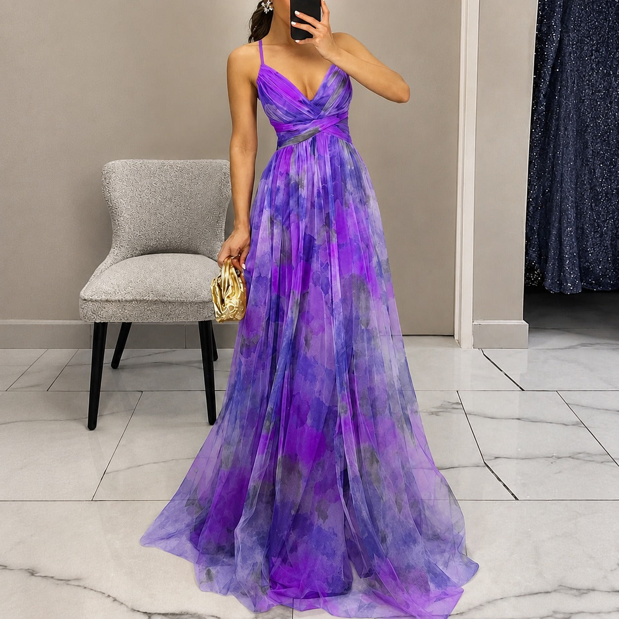 Michelle - Langes Kleid mit Blumenmuster