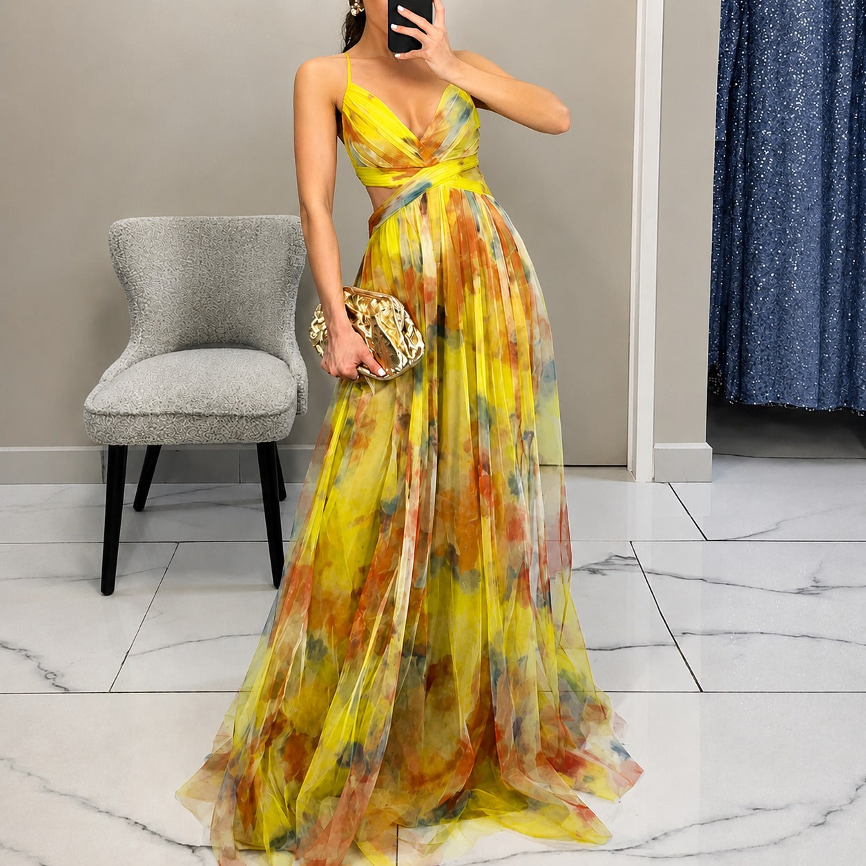 Michelle - Langes Kleid mit Blumenmuster