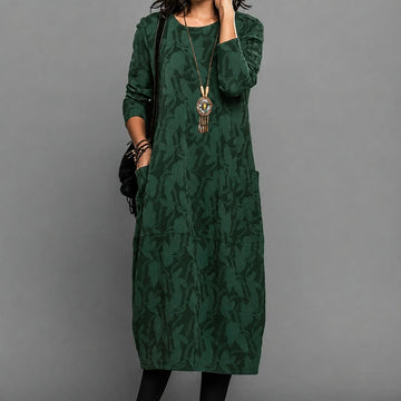 Alisha - Muster-Midi-Kleid mit langen Ärmeln