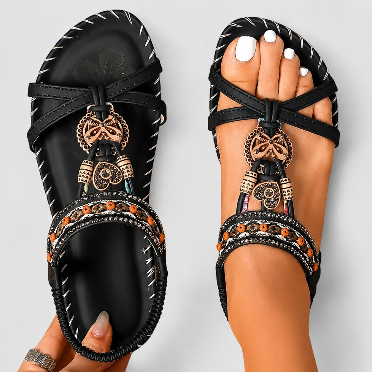 Eleanor - Elegante Flache Sandalen mit Glitzerdetails