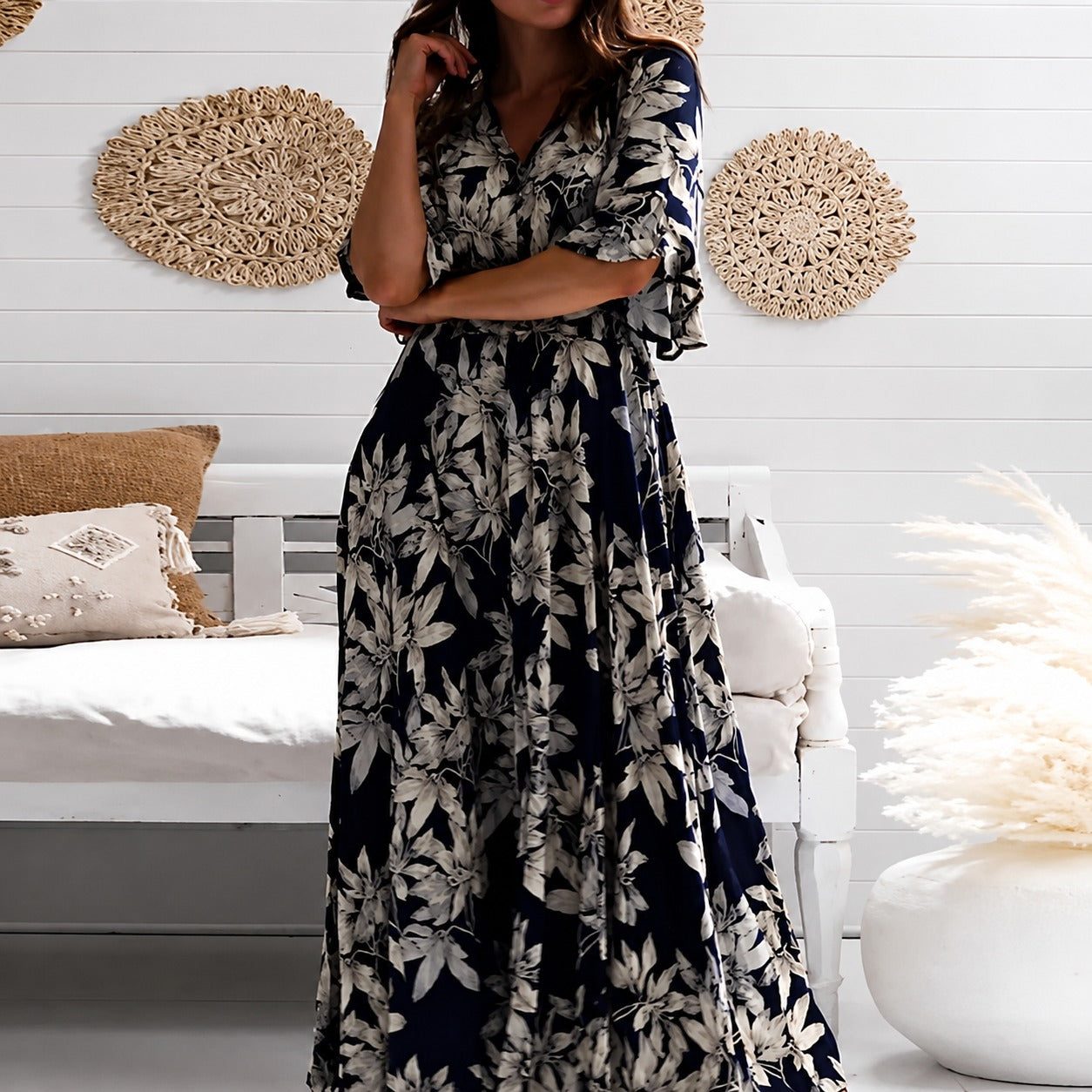 Michaela - Stilvolles, Legeres Blumen-Midikleid