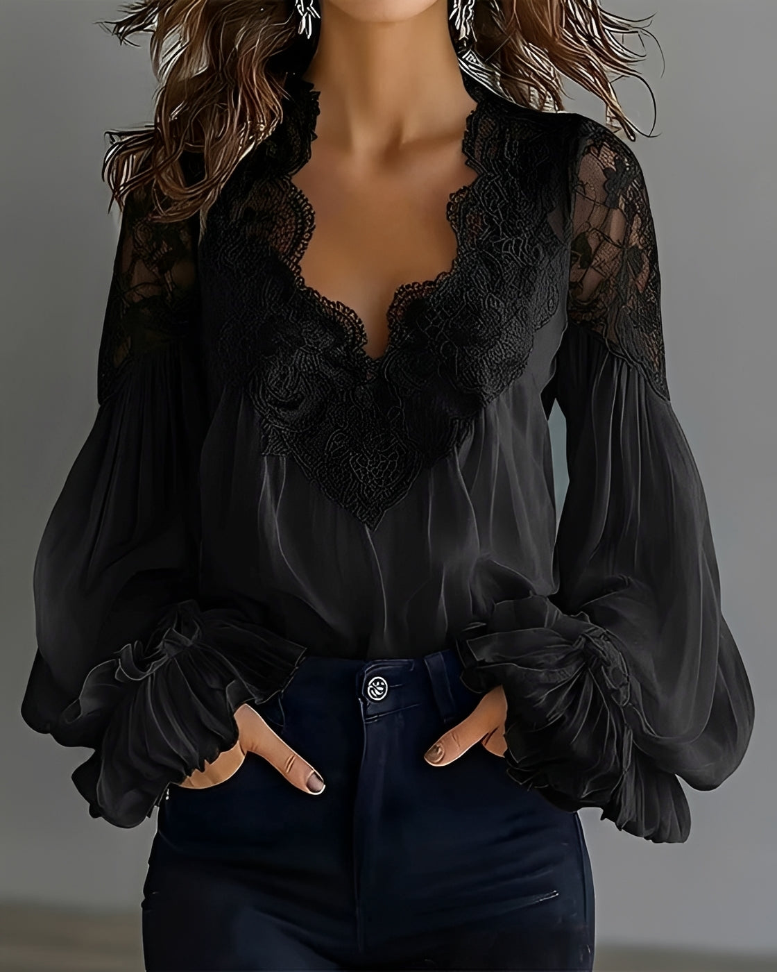 Kim - Trendige Bluse mit V-Ausschnitt