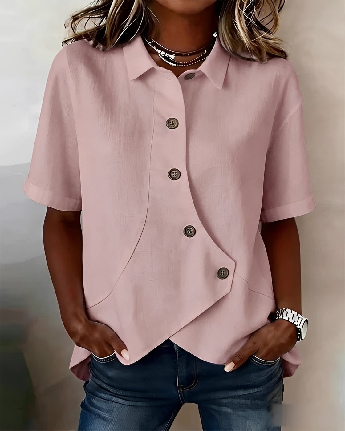 Mia - Bluse mit ungleicher Knopfleiste