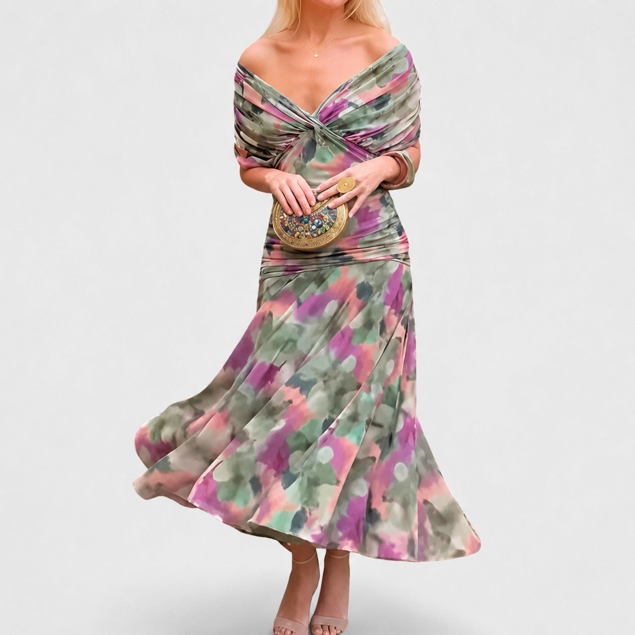 Bernice - Elegantes Gerafftes Maxikleid