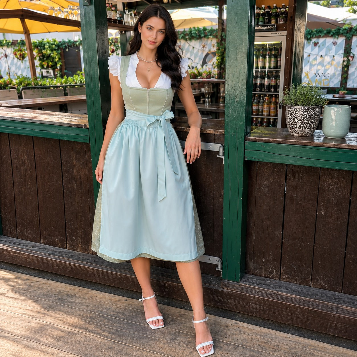 Evelyn - Lockeres Oktoberfest-Midikleid mit kurzen Ärmeln