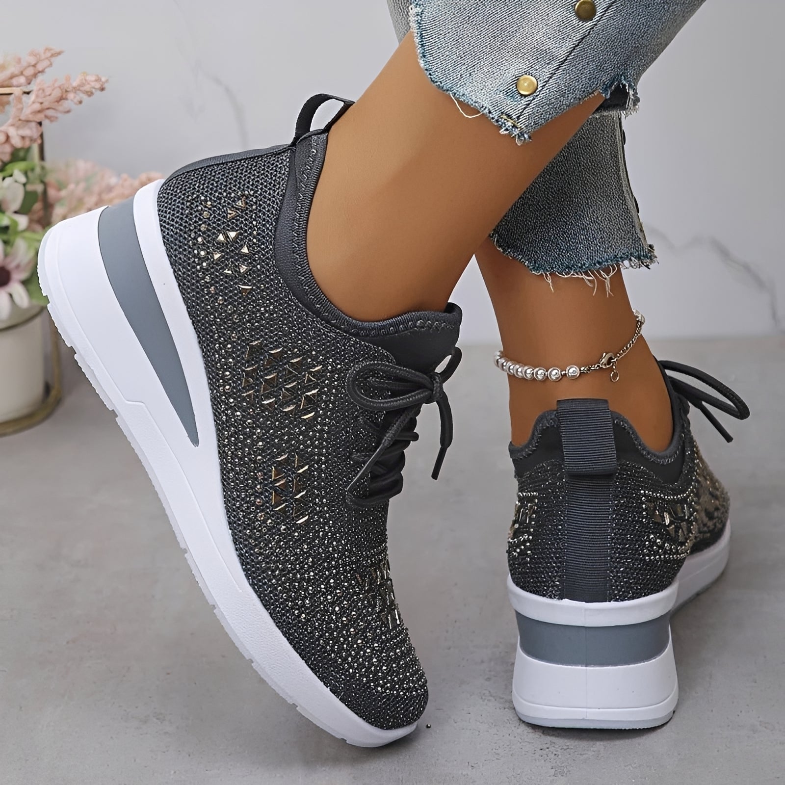 Elodie - Trendige Bequeme Sneakers mit Glitzerelementen