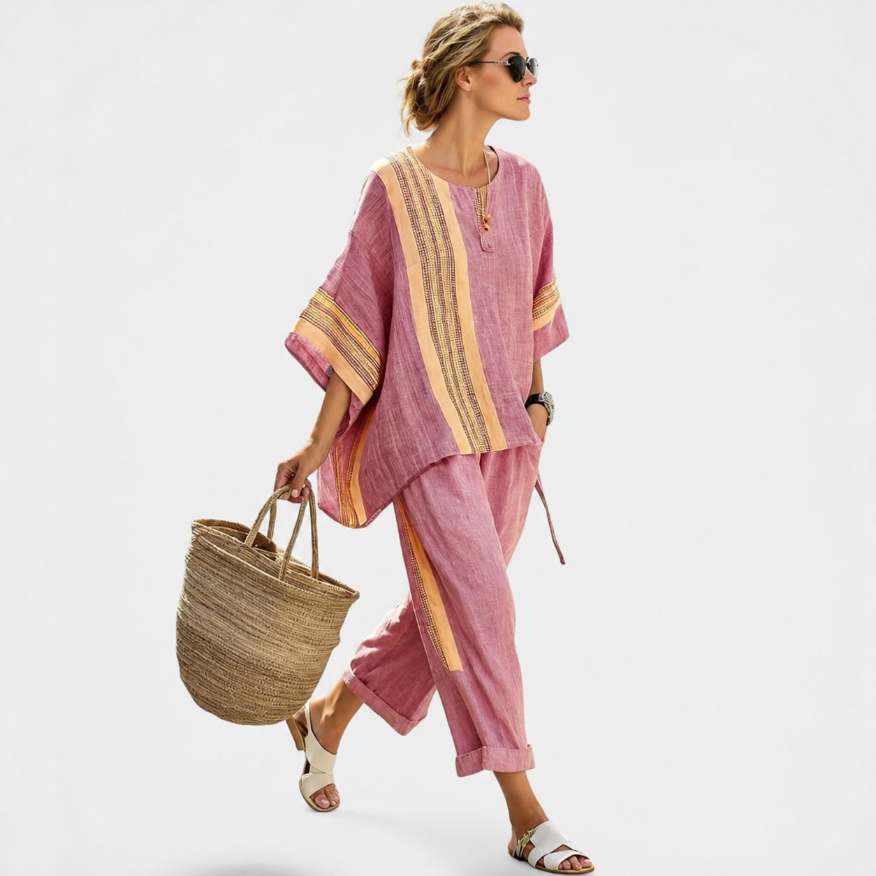 Libbie - Bequemes gestreiftes Tunika- und Hosen-Set