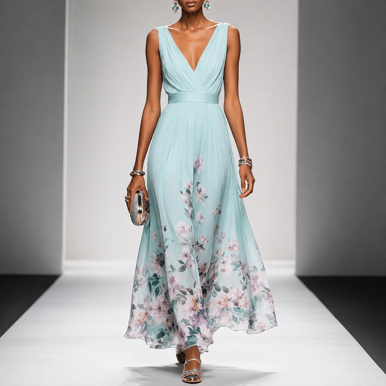 Tanisha - Langes Kleid mit Blumendesign