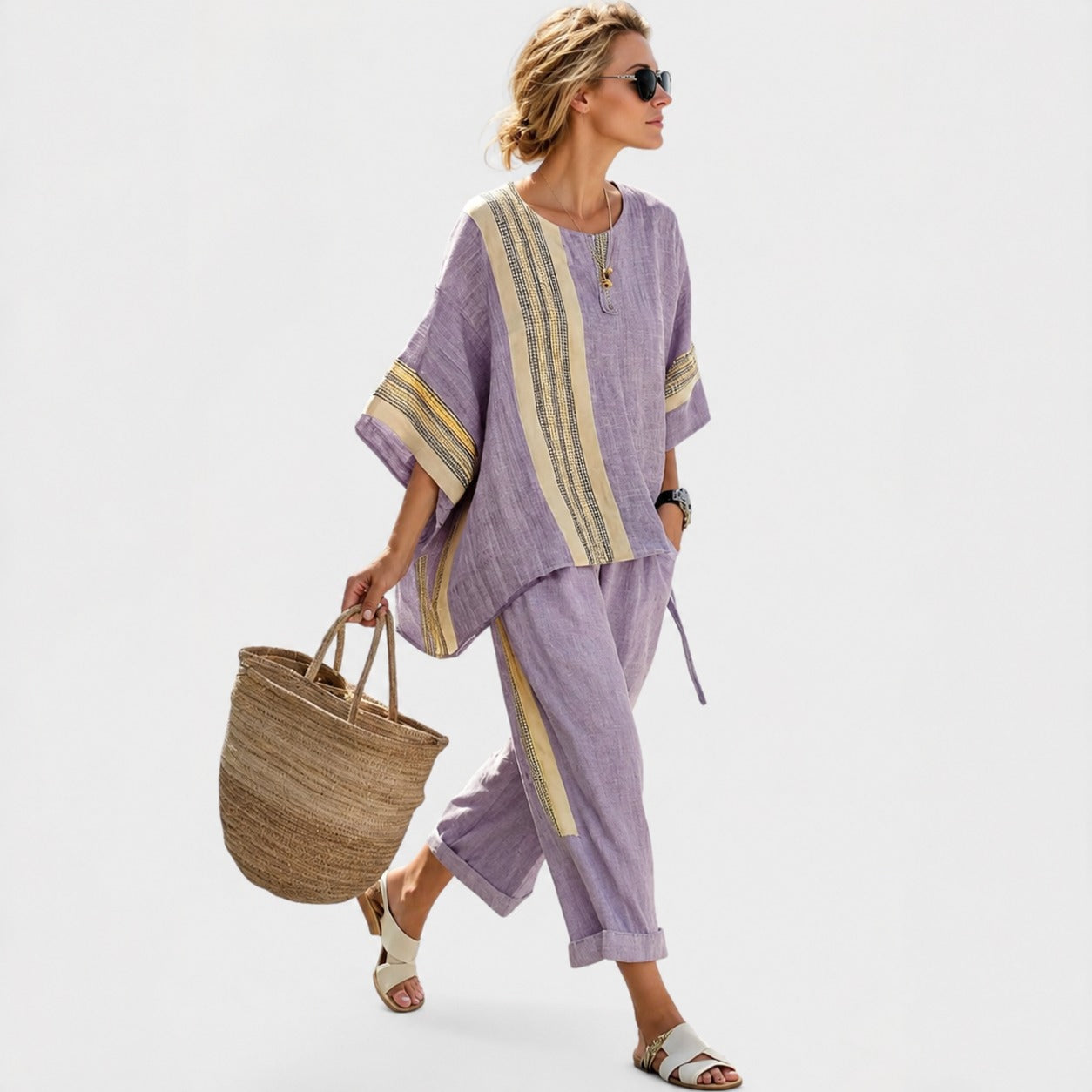 Libbie - Bequemes gestreiftes Tunika- und Hosen-Set