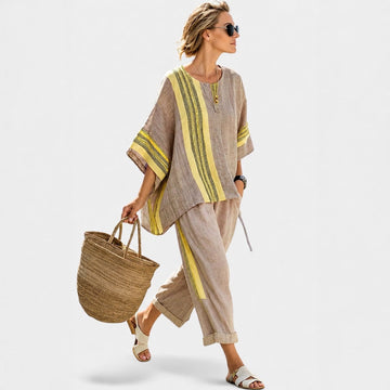 Libbie - Bequemes gestreiftes Tunika- und Hosen-Set