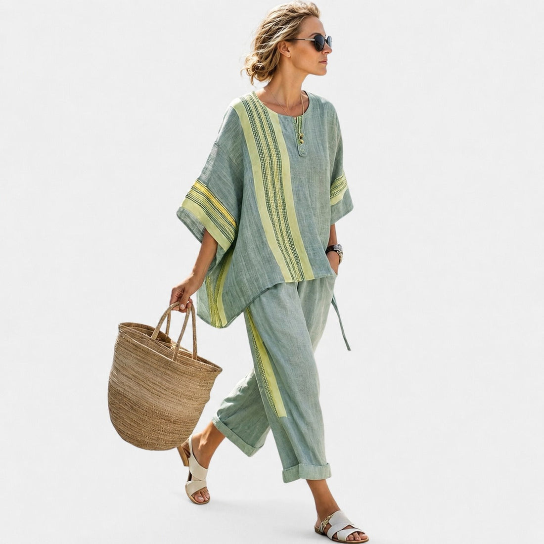 Libbie - Bequemes gestreiftes Tunika- und Hosen-Set