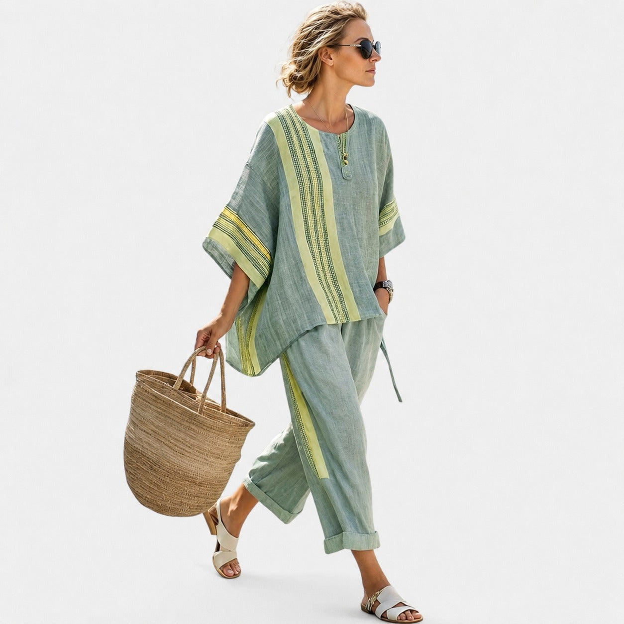 Libbie - Bequemes gestreiftes Tunika- und Hosen-Set