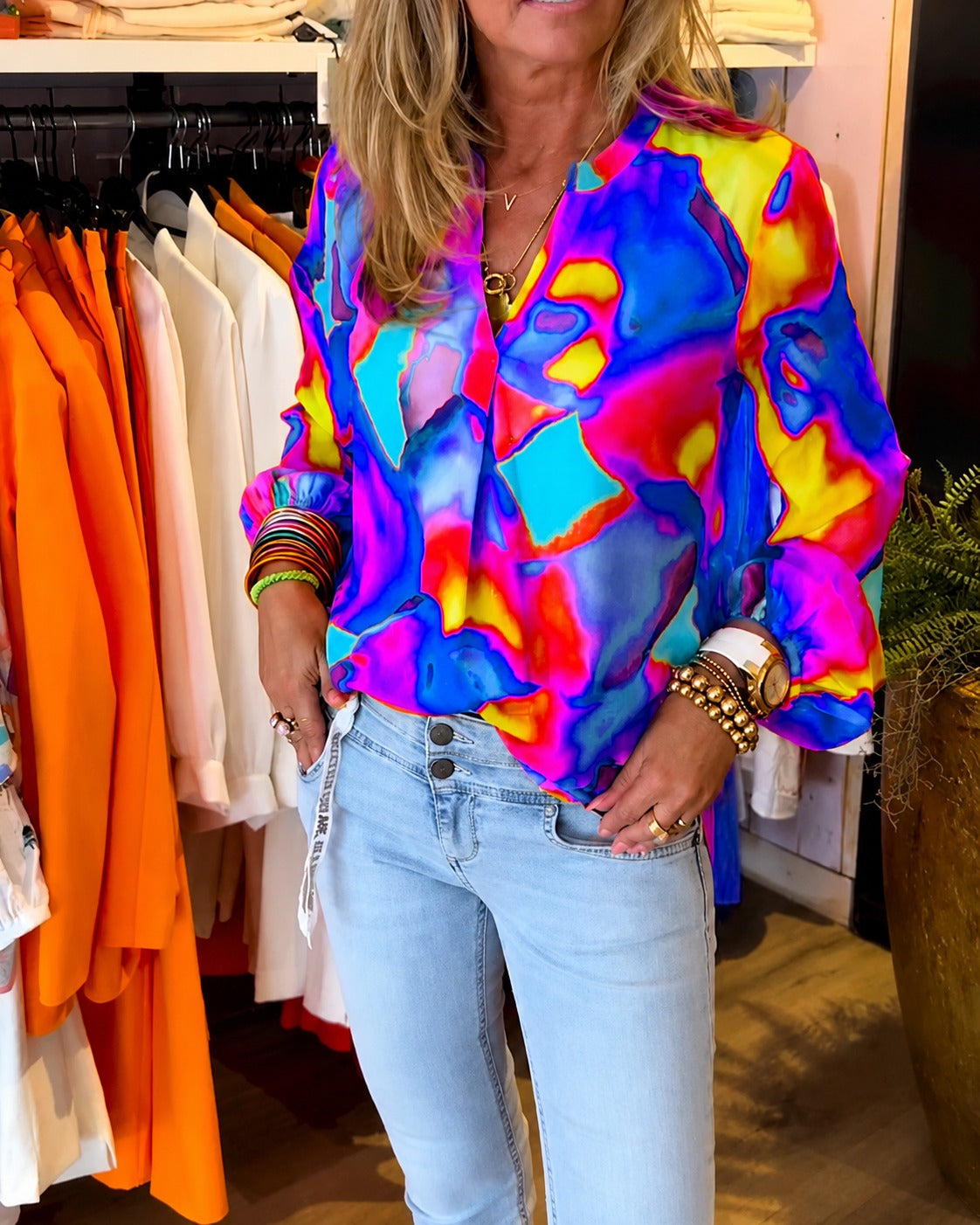 Daisie - Farbenfrohe Bluse mit langen Ärmeln