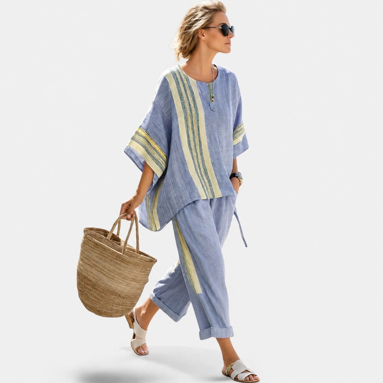 Libbie - Bequemes gestreiftes Tunika- und Hosen-Set
