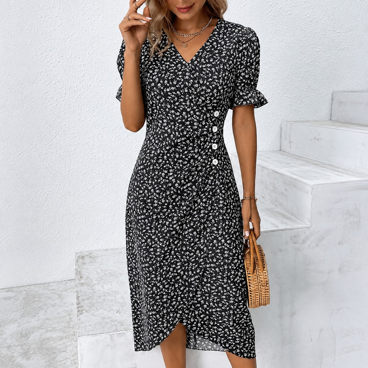 Gabriella - Elegantes Blumenkleid mit asymmetrischem Design
