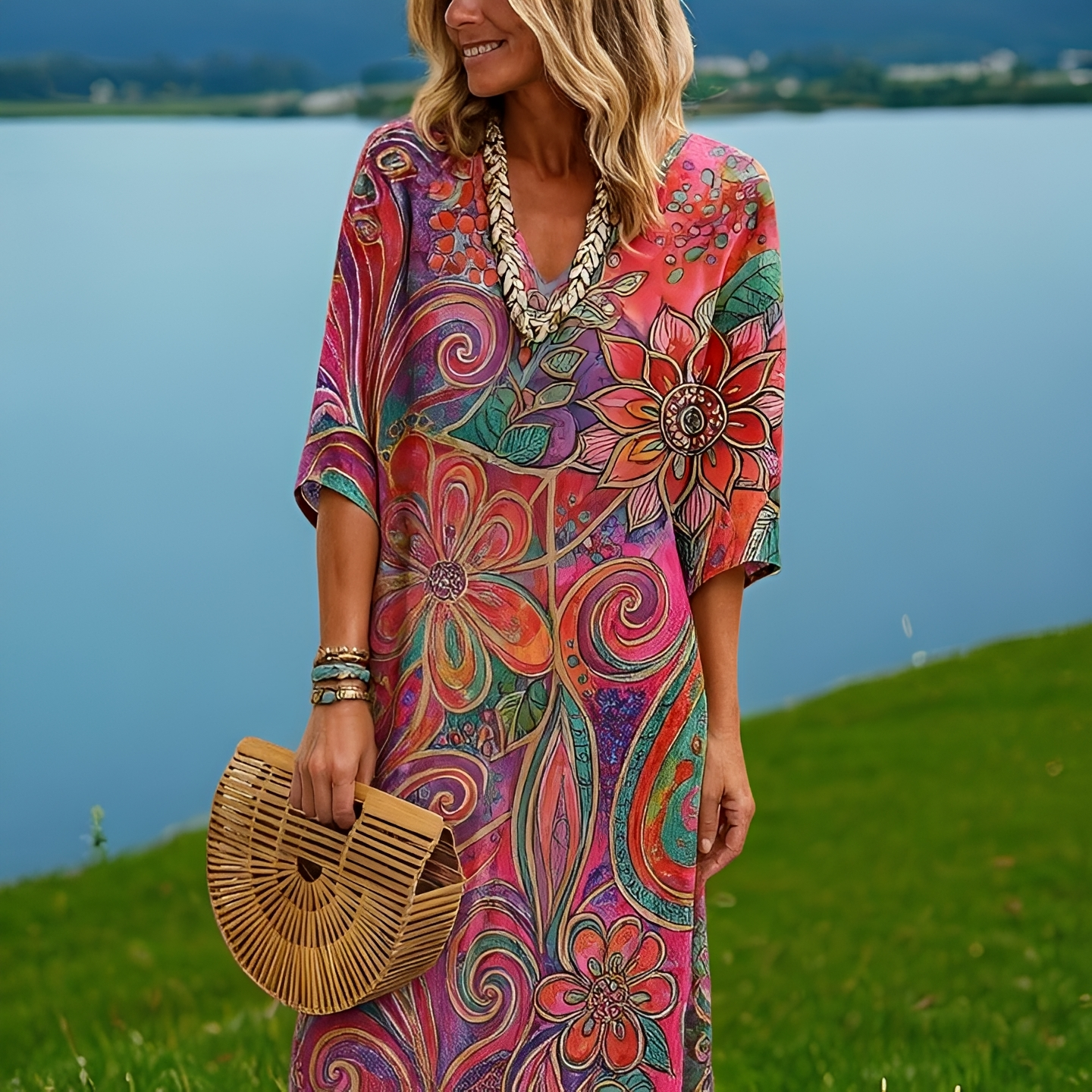 Amara - Farbintensives Kleid mit Blumendruck