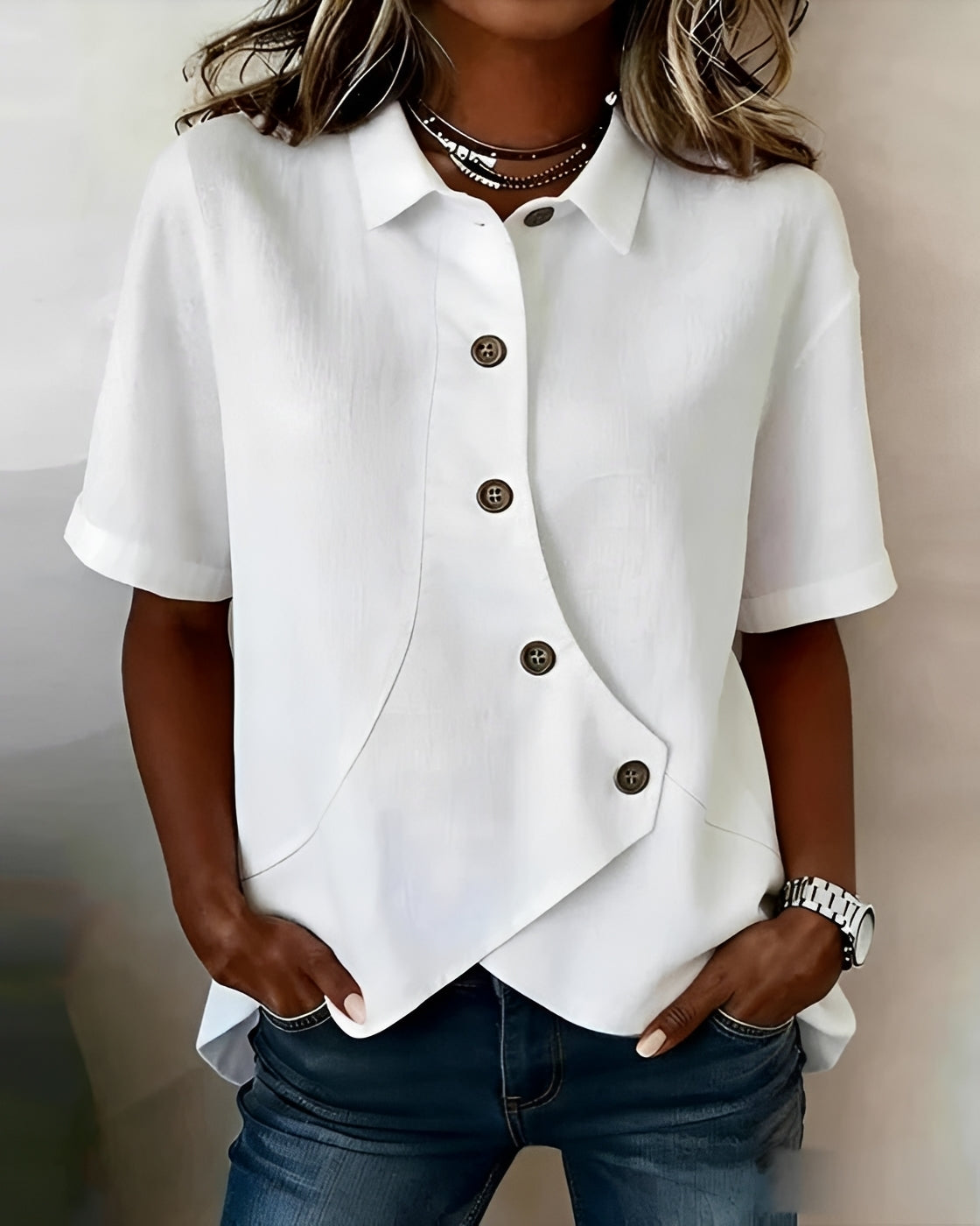 Mia - Bluse mit ungleicher Knopfleiste